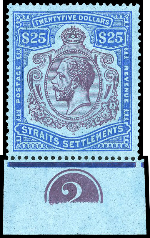 Straits Settlements 1921-33 $25 purple and blue on blue paper