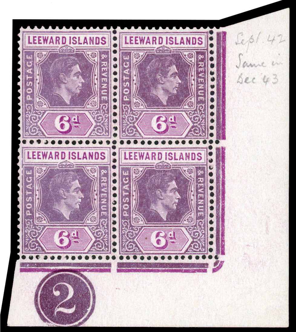 Leeward Islands SG 109ac Plate block mint