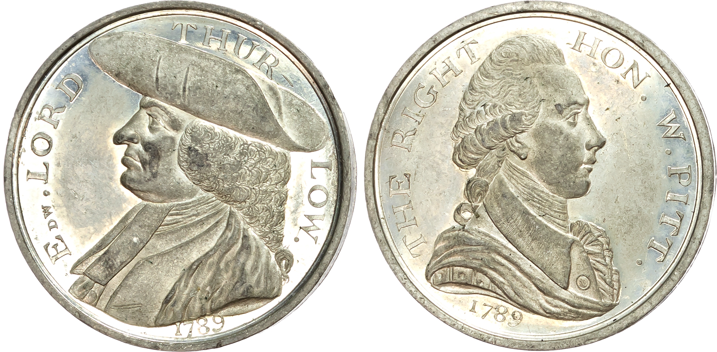 London , Political Series, White-metal Penny  1789, Bust of Lord Thurlow left, rev. Bust of prime-minister W. Pitt right …
