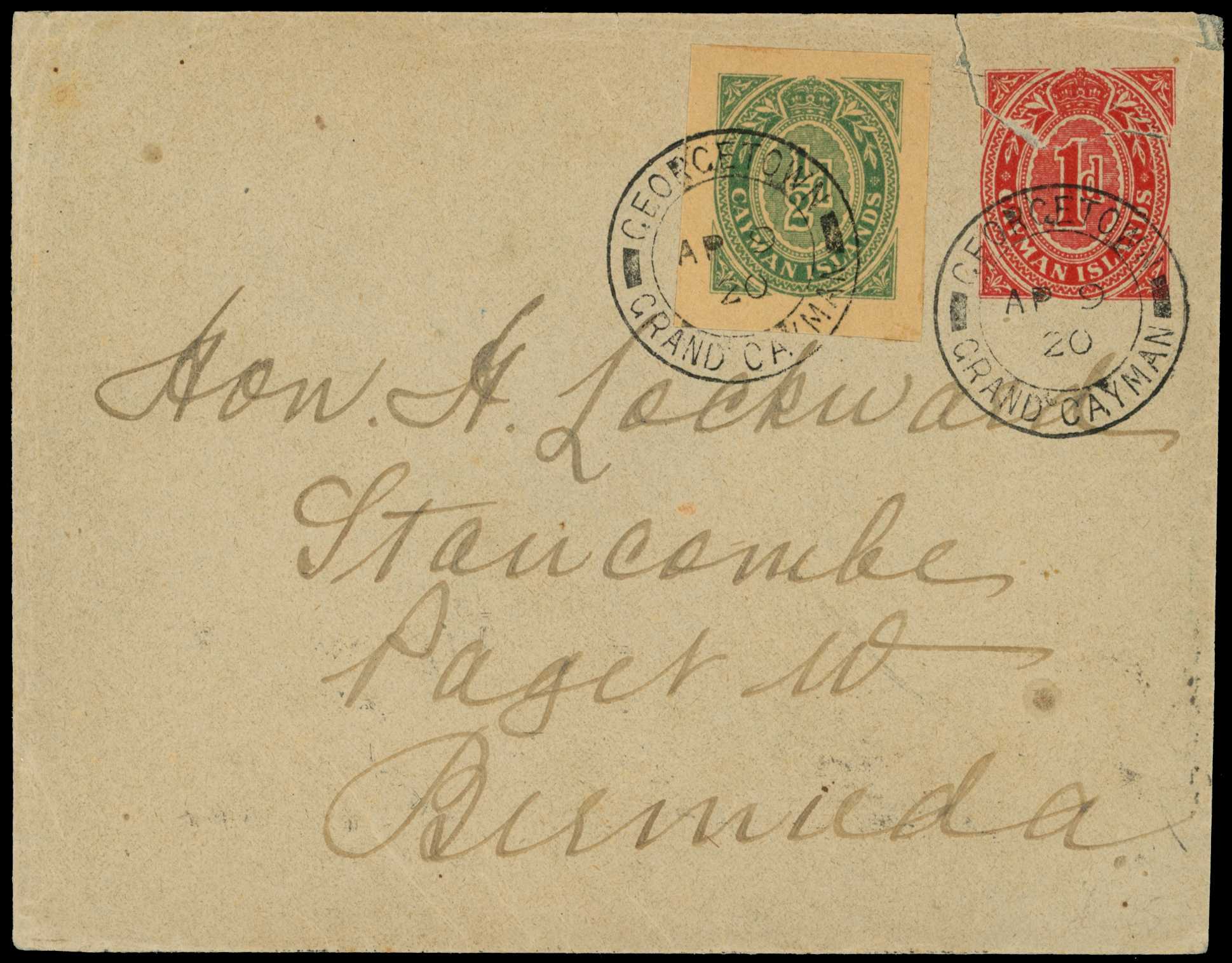1920 Exceptional use of a ½d cut from a...