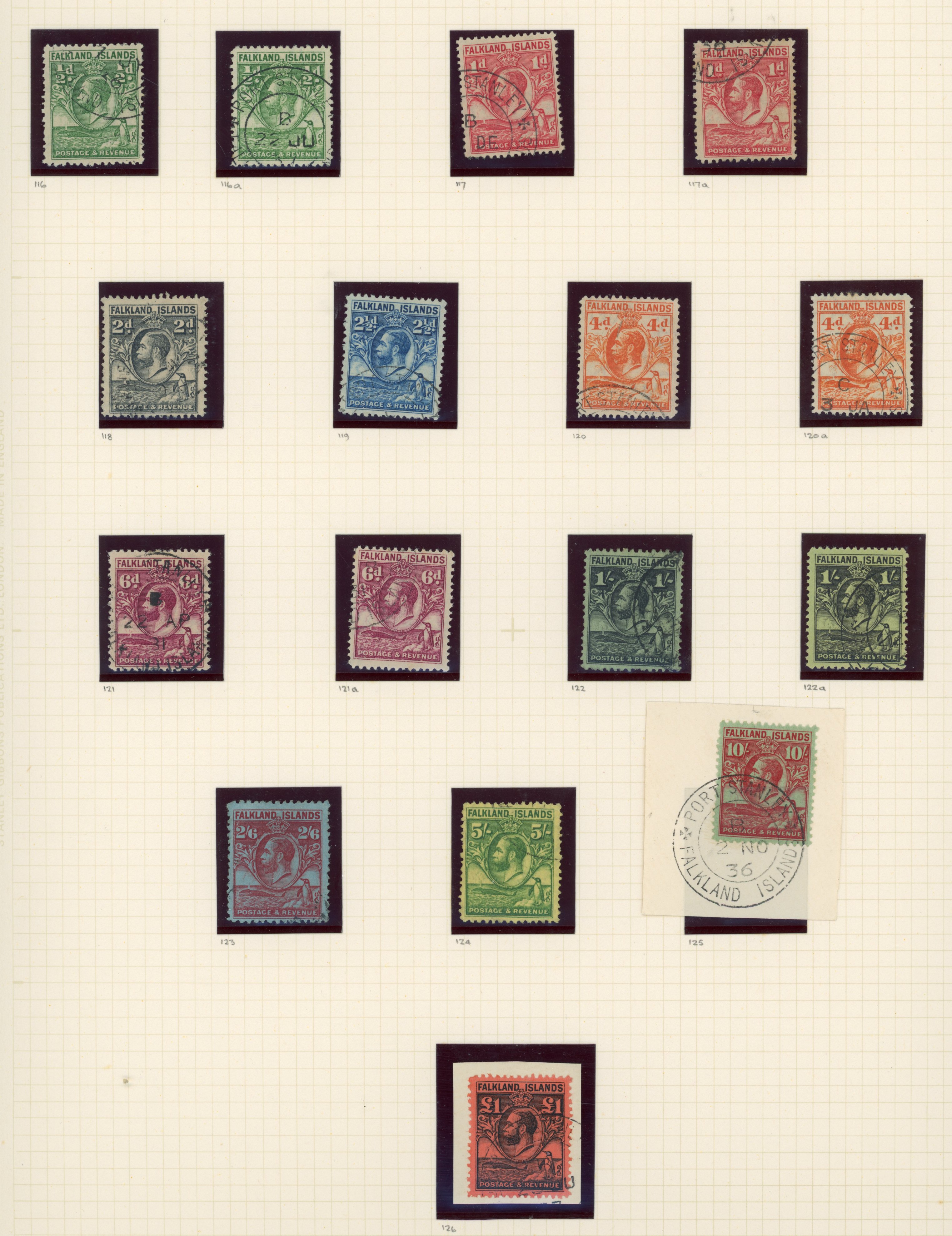 Falkland Islands SG 116-126 Whale and Penguin set plus line perfs used