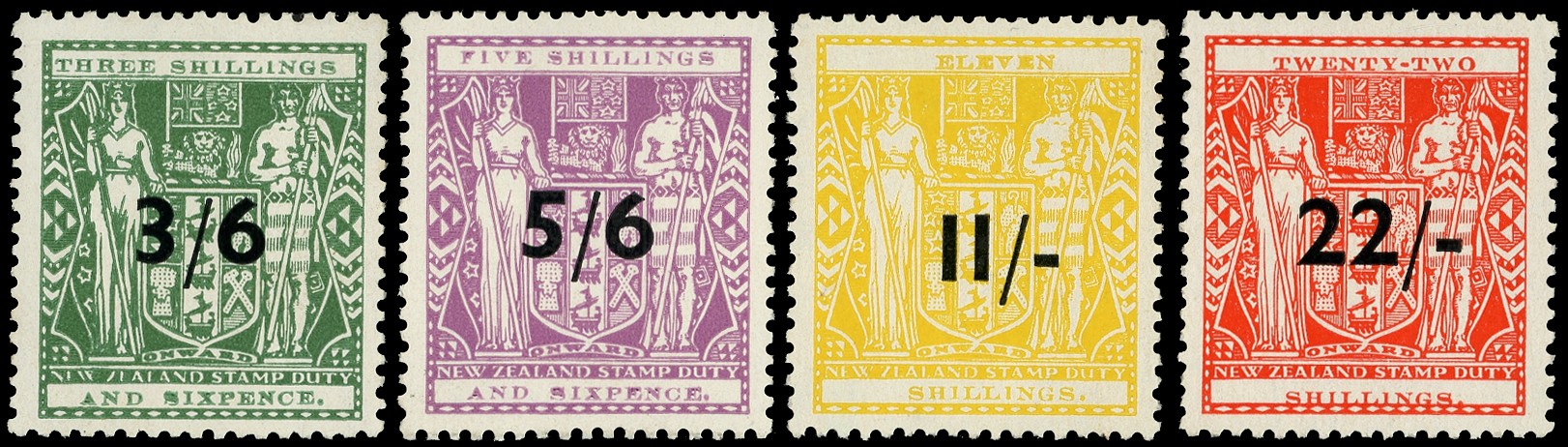 Postal Fiscals. 1940 3/6d on 3/6d to 22/- on 22/- single watermark set of four, fresh large part o.g., the 3/6d...