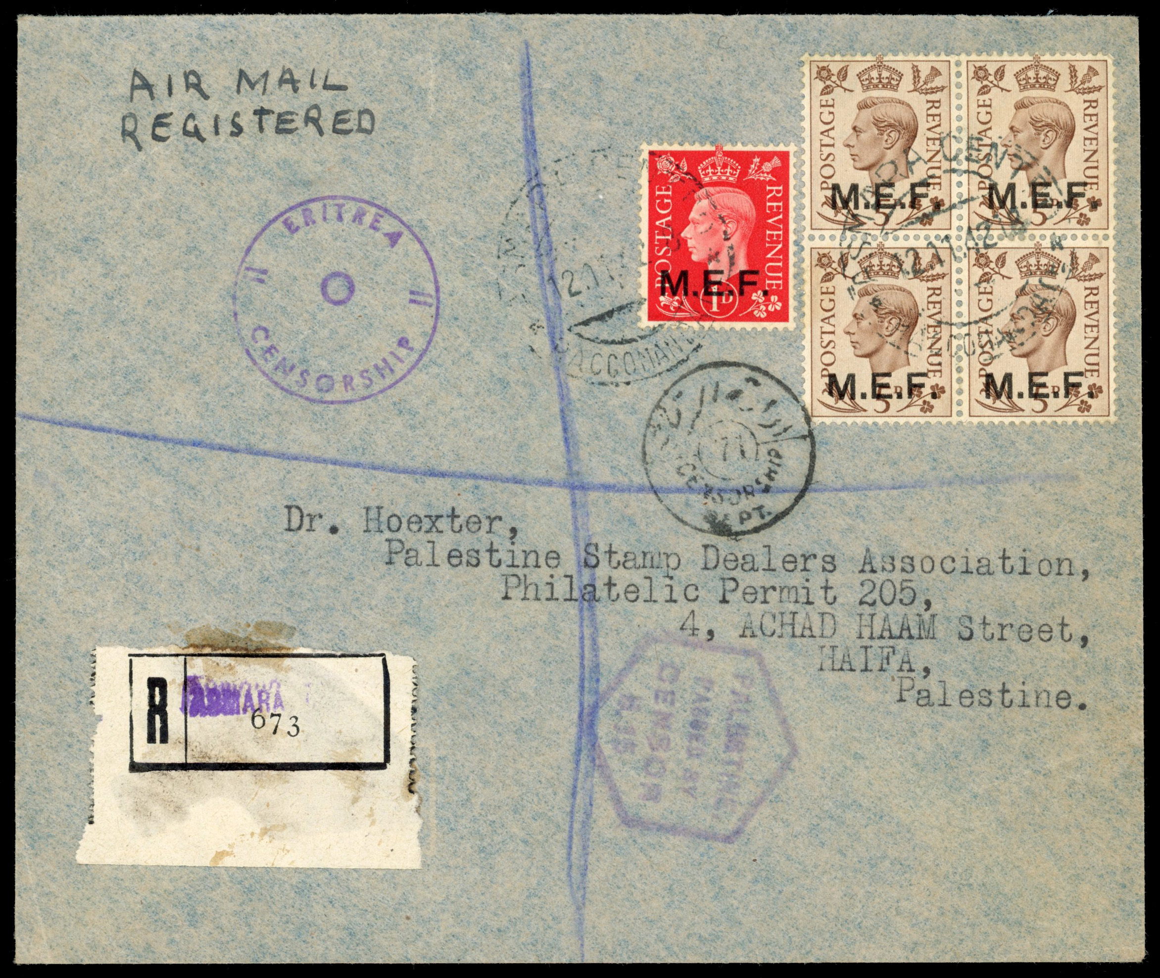 BOIC MEF SG M5a, M6 cover to Palestine