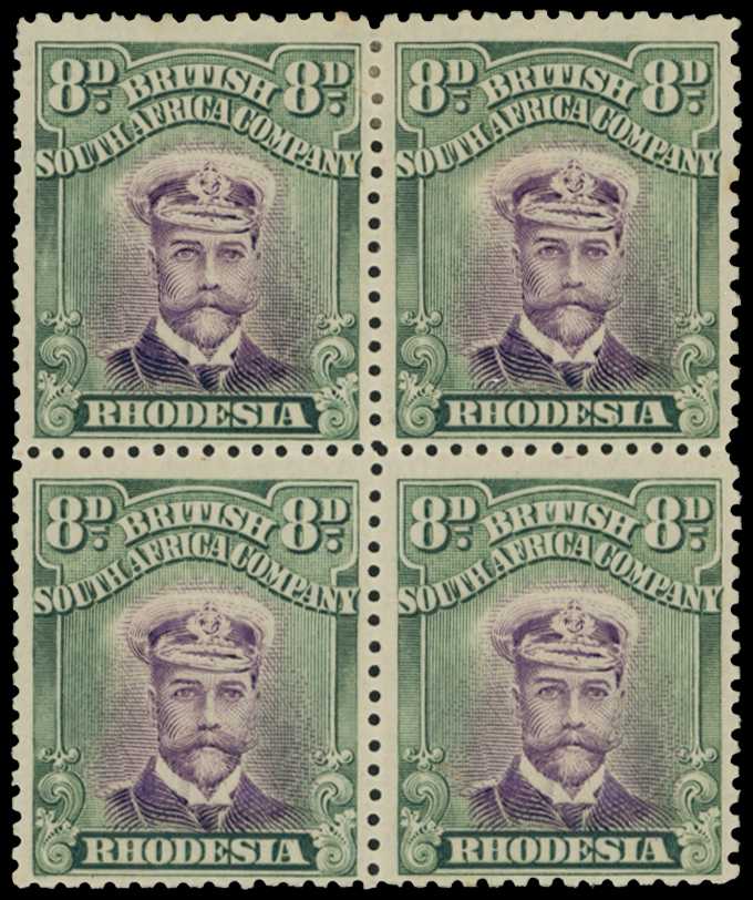 1913-7 8d Head Die II, perf 14. Block of four...