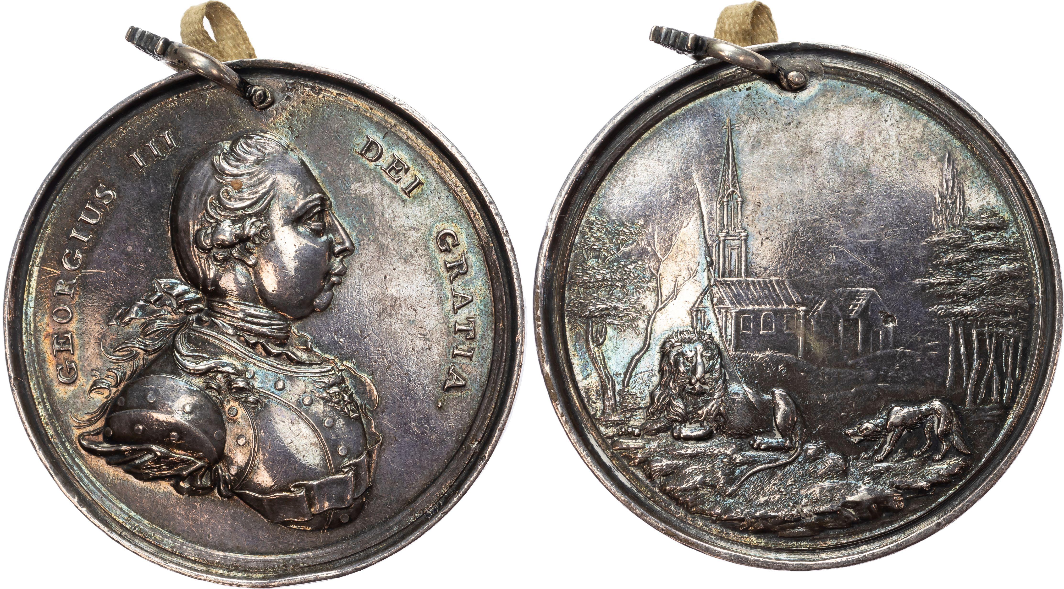 USA, George III (1760-1820), The Lion and Wolf Indian Chief's, Silver Medal (61mm/60.00gm), c. 1777.