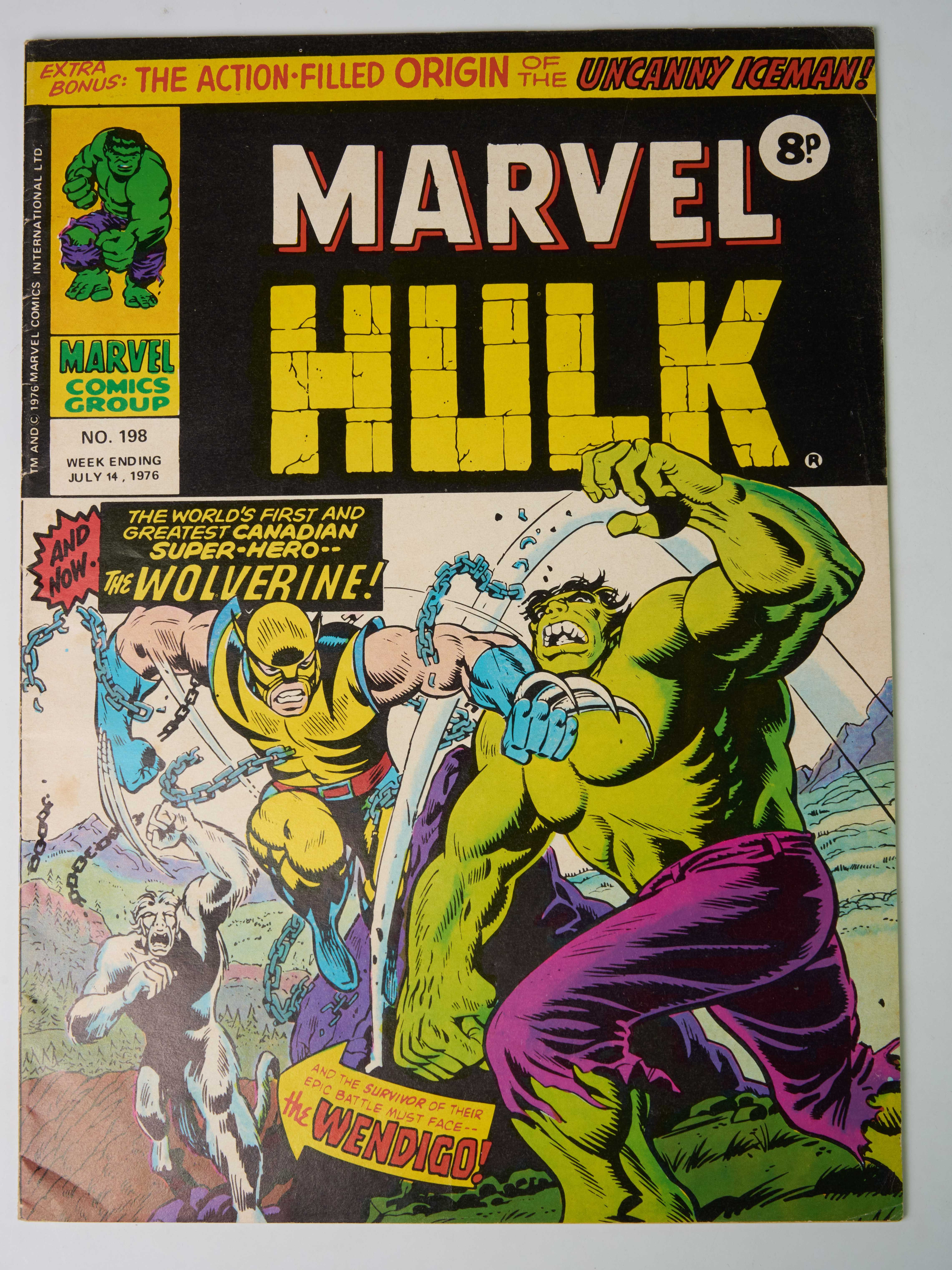 Mighty World of Marvel Hulk #198 UK Printing 1st Full Appearance of Wolverine (Marvel Comics, 1976) Off White Pages