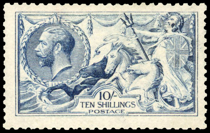 1915 10s Deep blue. Very fine unused o.g. example printed by DLR. 