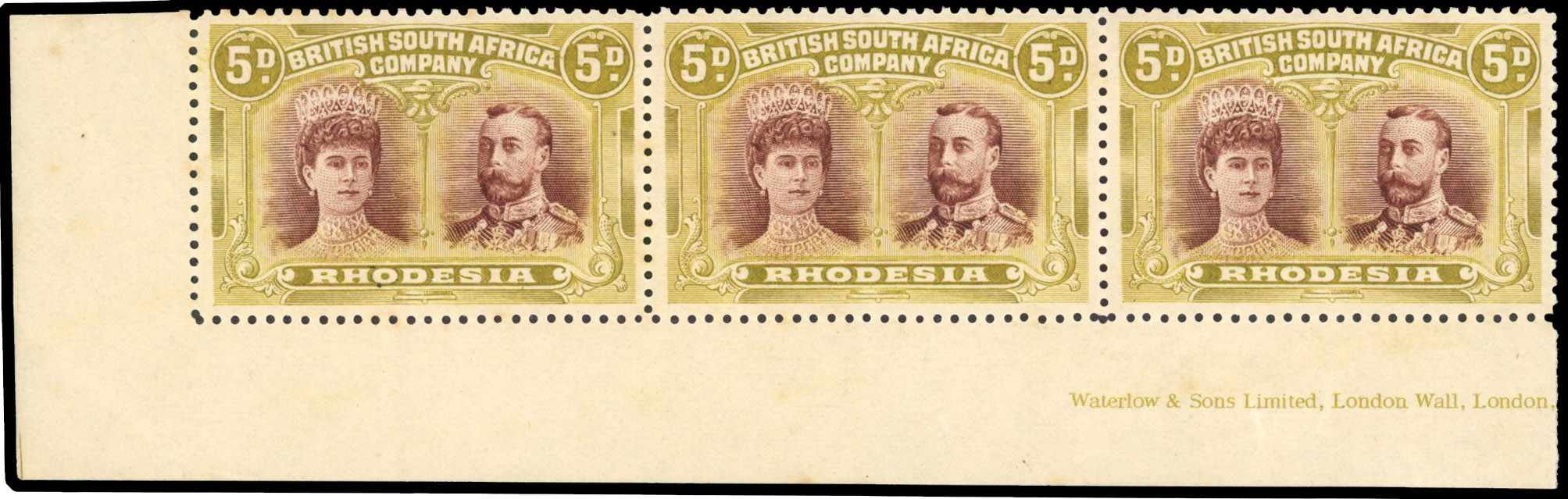 SG 141a 5d purple-brown and olive-yellow strip, #46 King's extra curl, mint