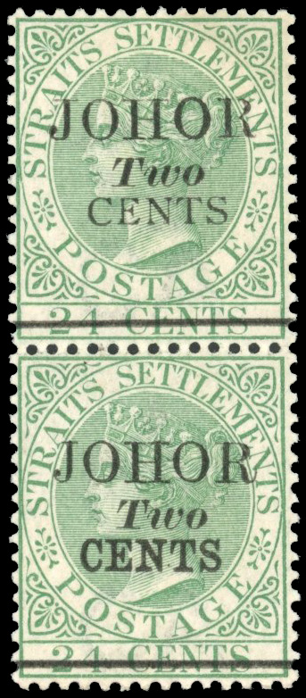 Malaya Johore SG 17, 18a 1891 2c on 24c se-tenant pair, Type 18 narrow J mint