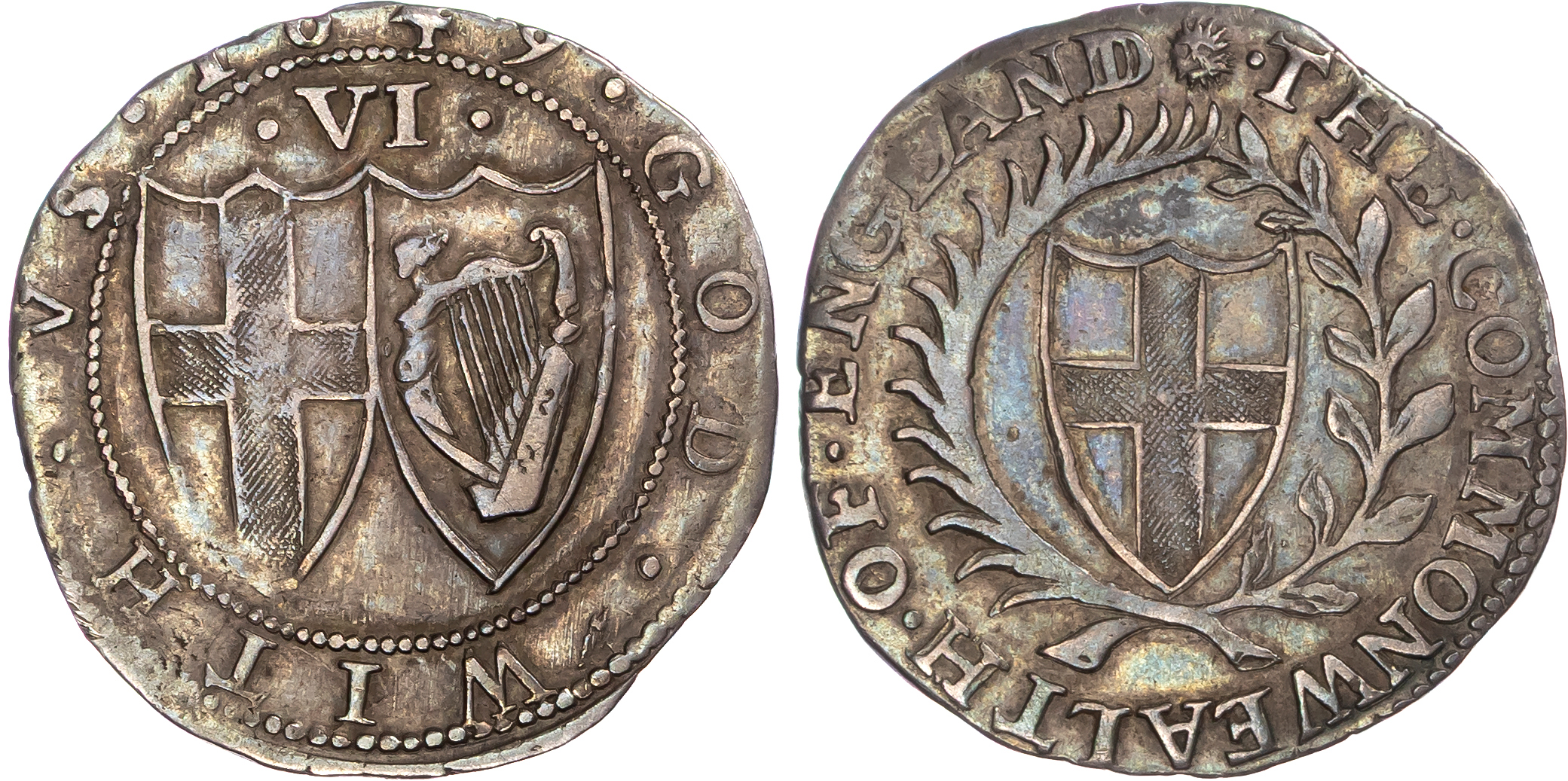 Commonwealth (1649-1660), AR Sixpence, 1649, mm. Sun.
