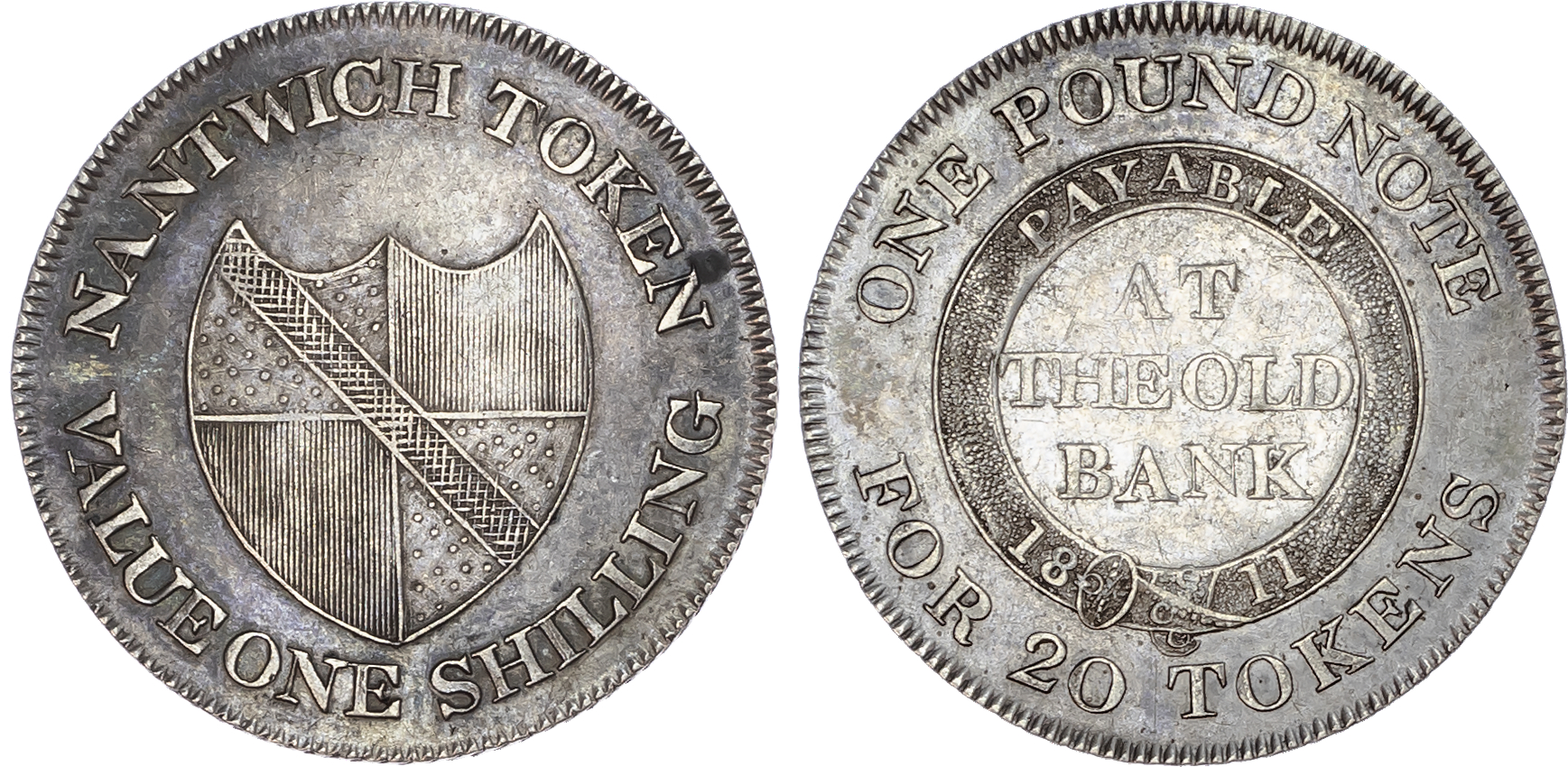 Cheshire, Nantwich. Old Bank, silver shilling, 1811. 