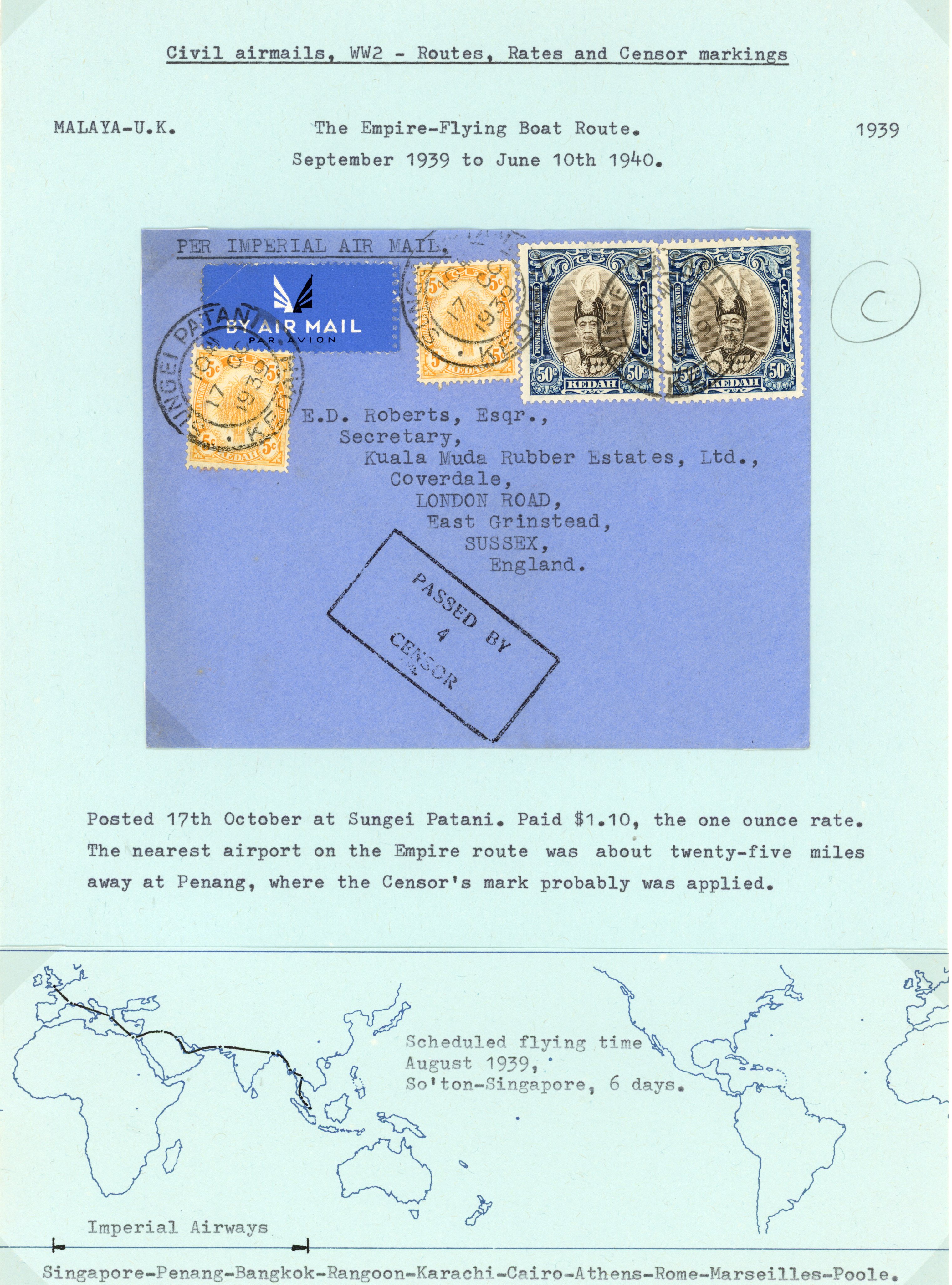 Malaya Kedah Flying Boat Route covers