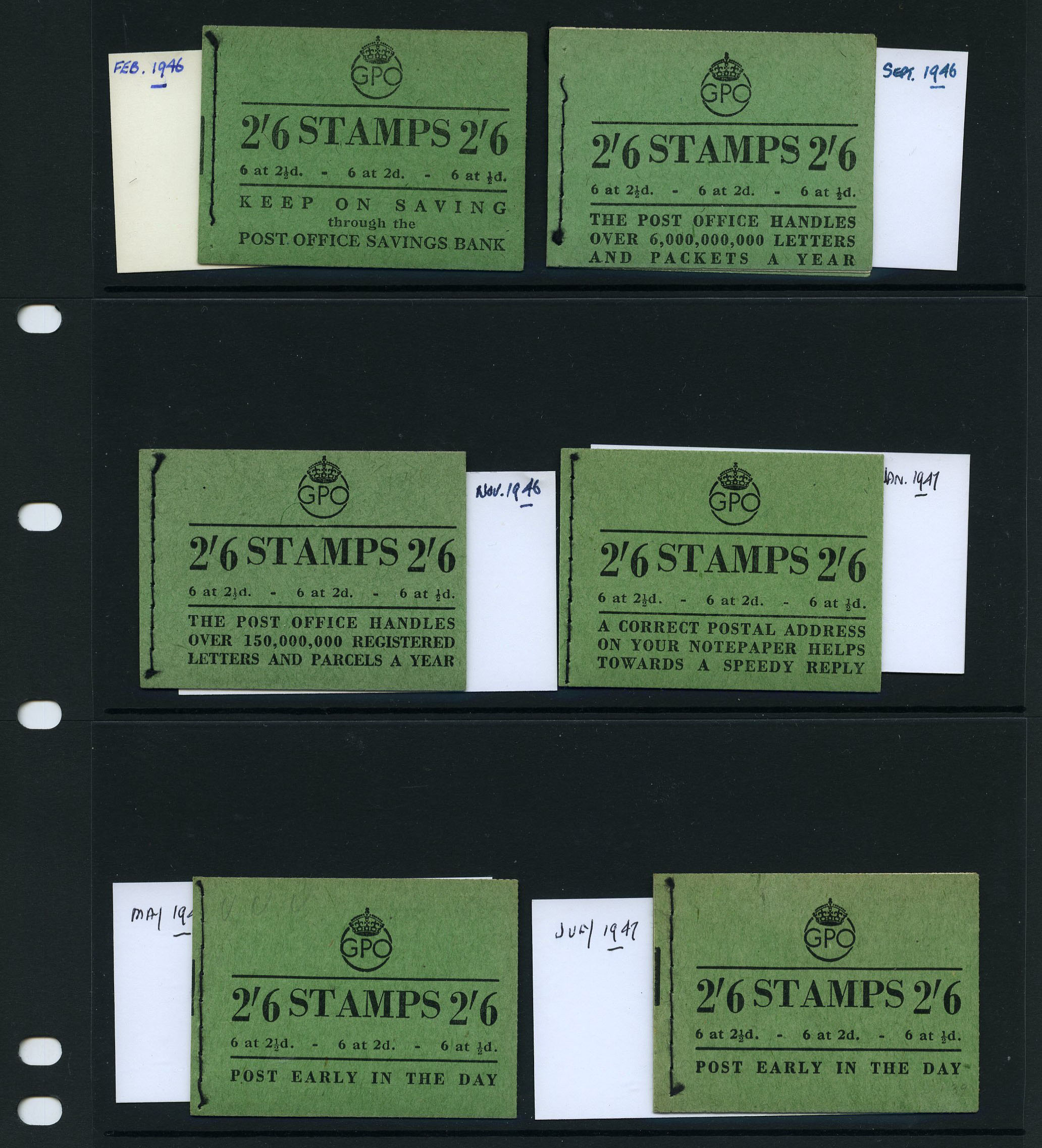 1946-7 2/6d booklet group, mixed perfs,...
