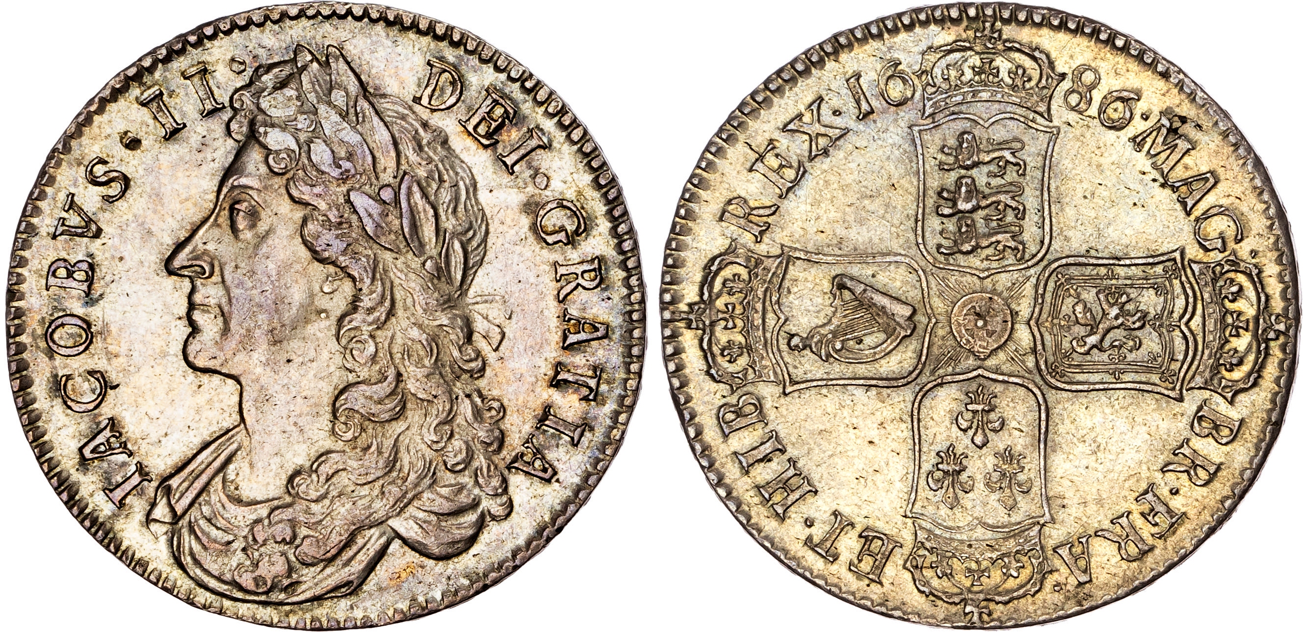 James II (1685‑1688), AR Halfcrown, 1686. PCGS AU58 - Finest Graded