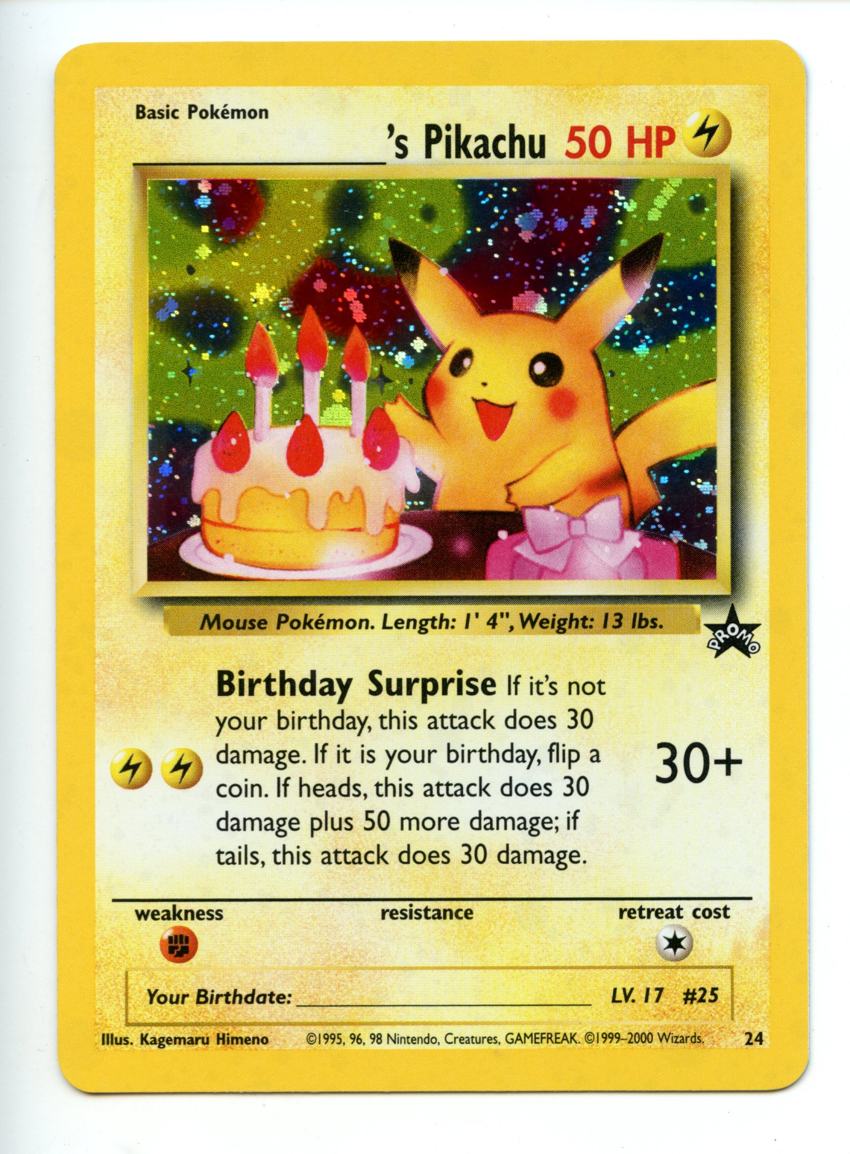 Pokemon TCG  - _____'s Pikachu (Birthday Pikachu) HOLO - Black Star Promo - Near Mint
