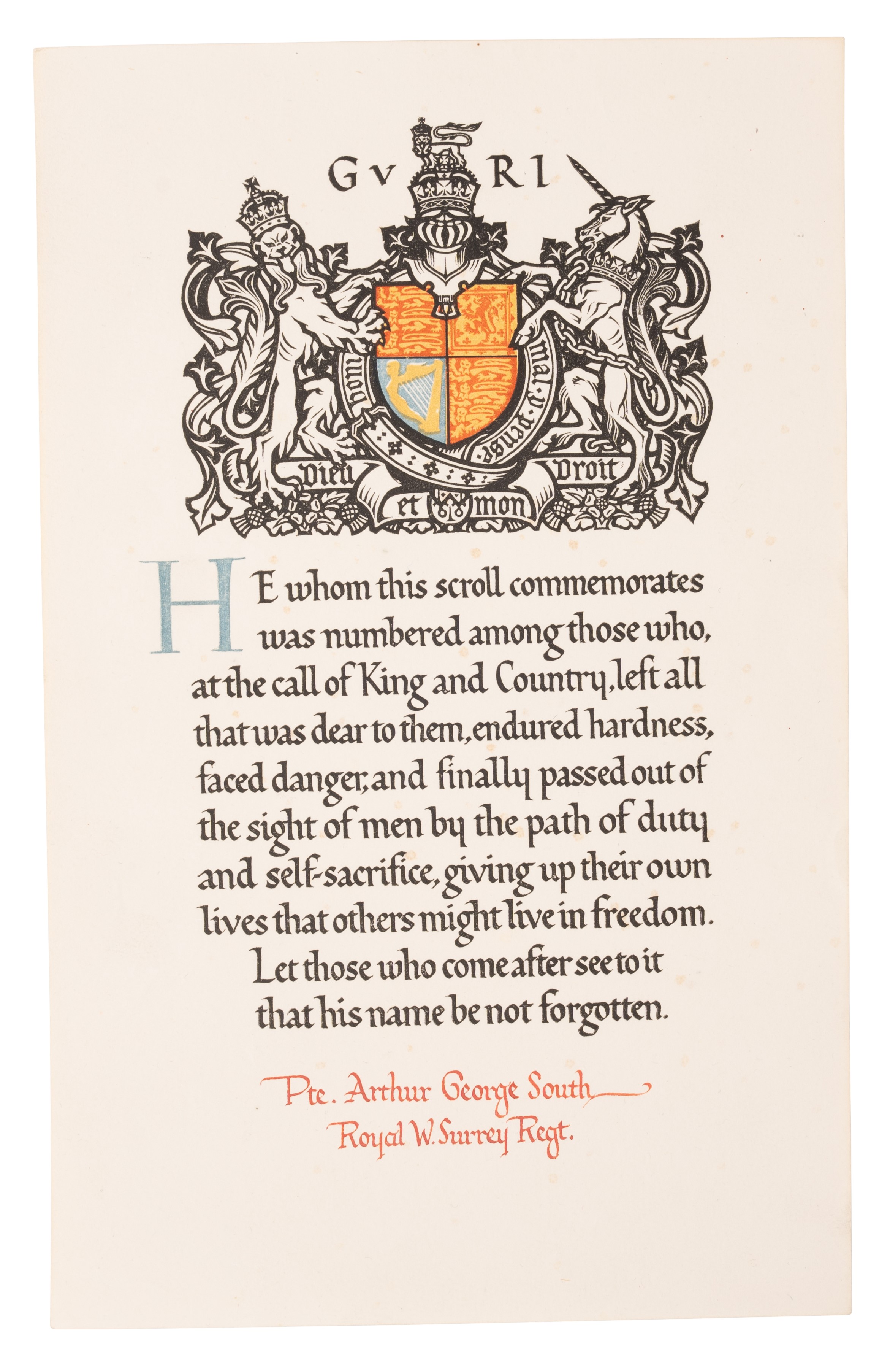 Great War Memorial Scroll