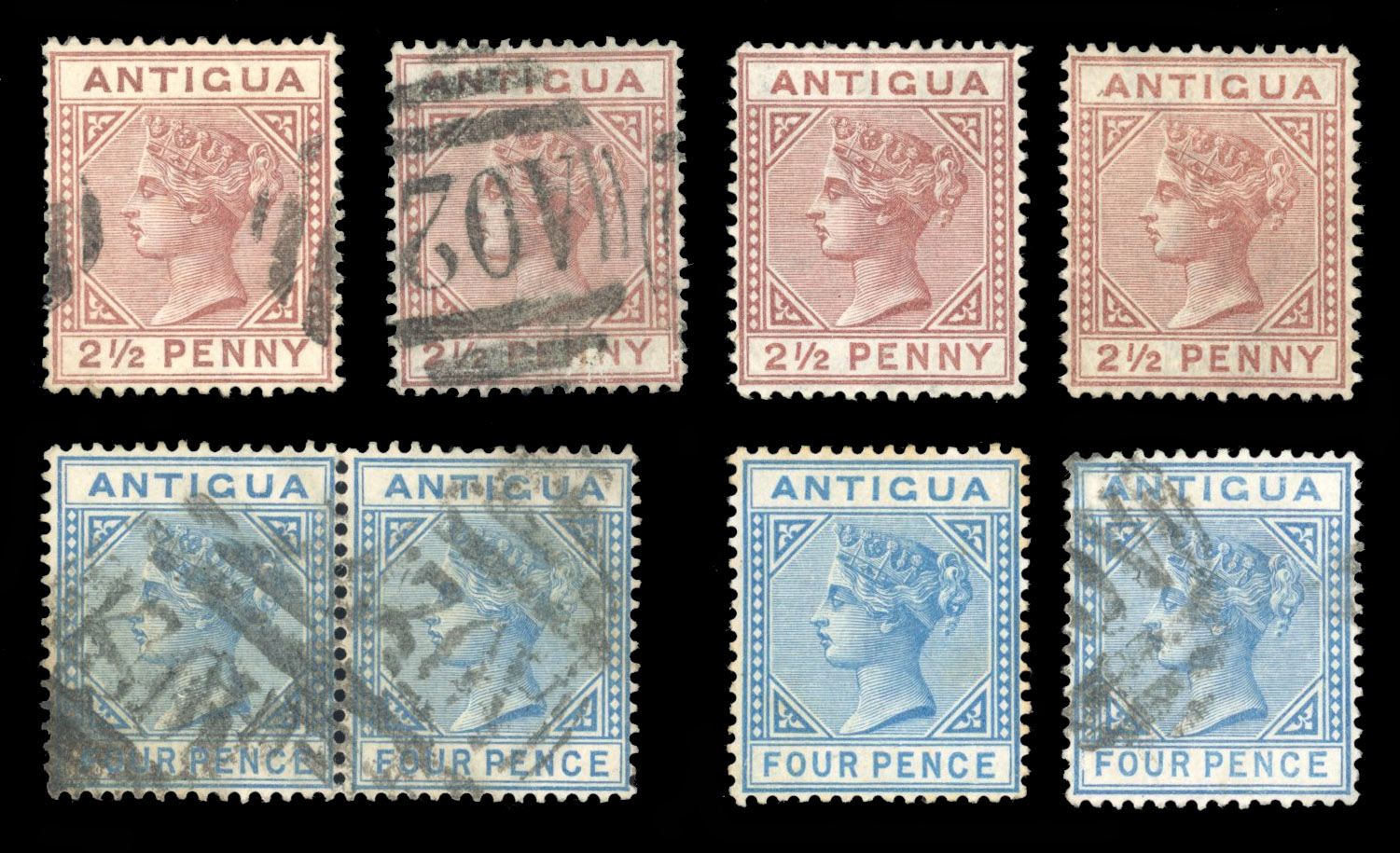 Antigua 1879 Wmk Crown CC 2½d and 4d group