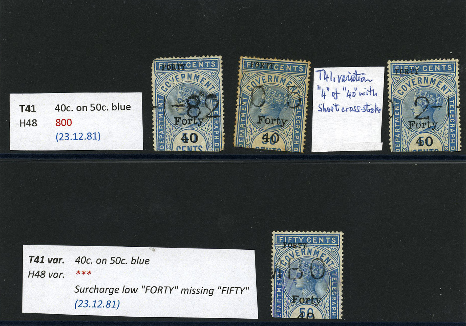 1881-90 40ct black surcharges group with SG...