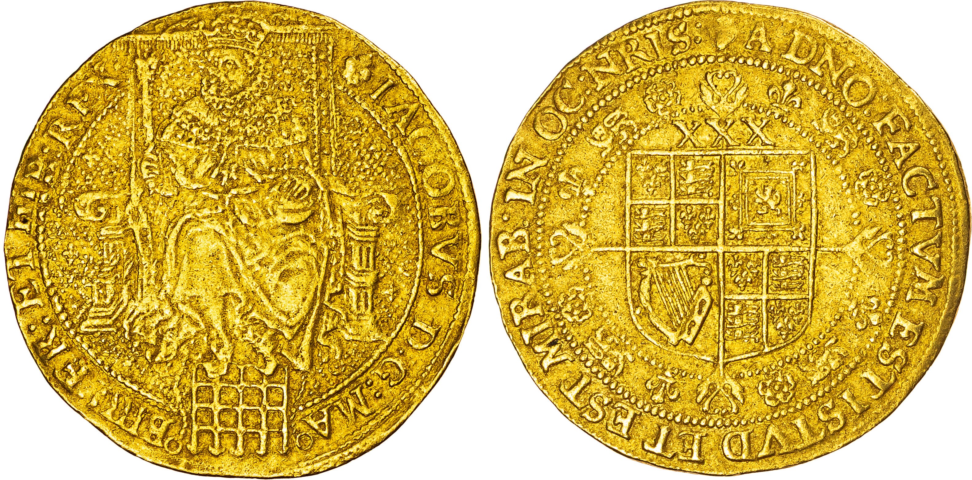 James I (1603-1625), AV Rose Ryal, Third Coinage, Tower (London) mint, mm. lis over thistle? (1623-4).