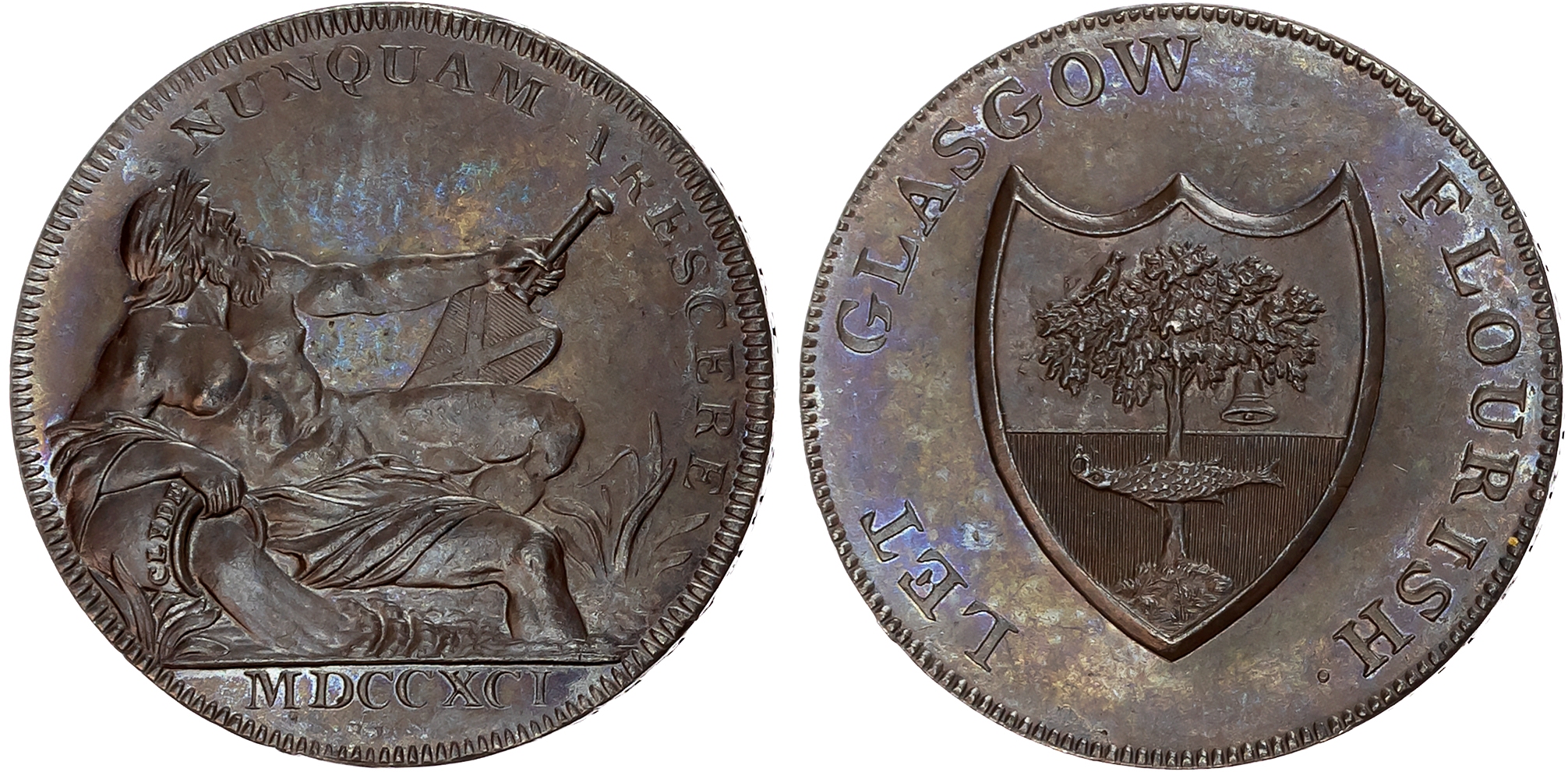 Lanark. Glasgow , Gilbert Shearer & Co. (clothing merchant), Boulton’s Halfpenny 1791, Arms of the City of Glasgow, rev …