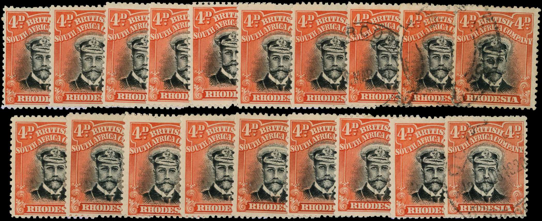 1913-7 4d Head Die II, perf 14. Sixteen...