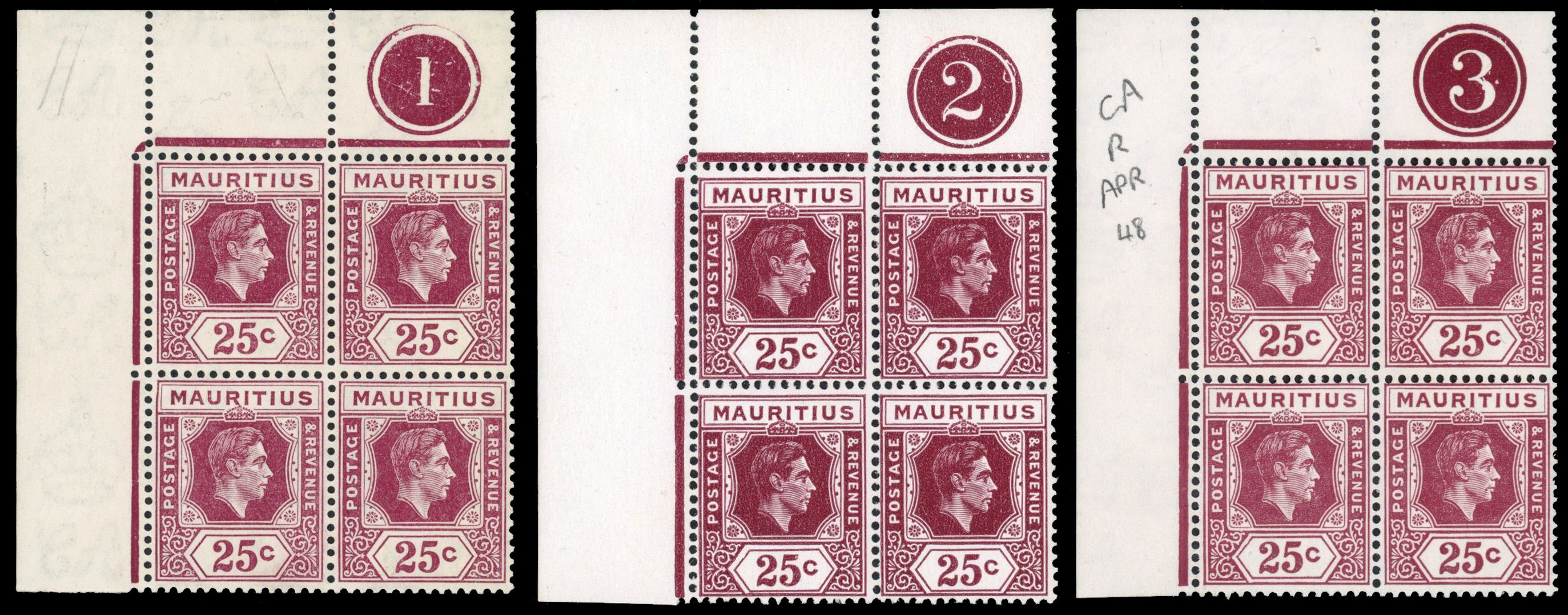 Mauritius SG 259, b Plate blocks mint