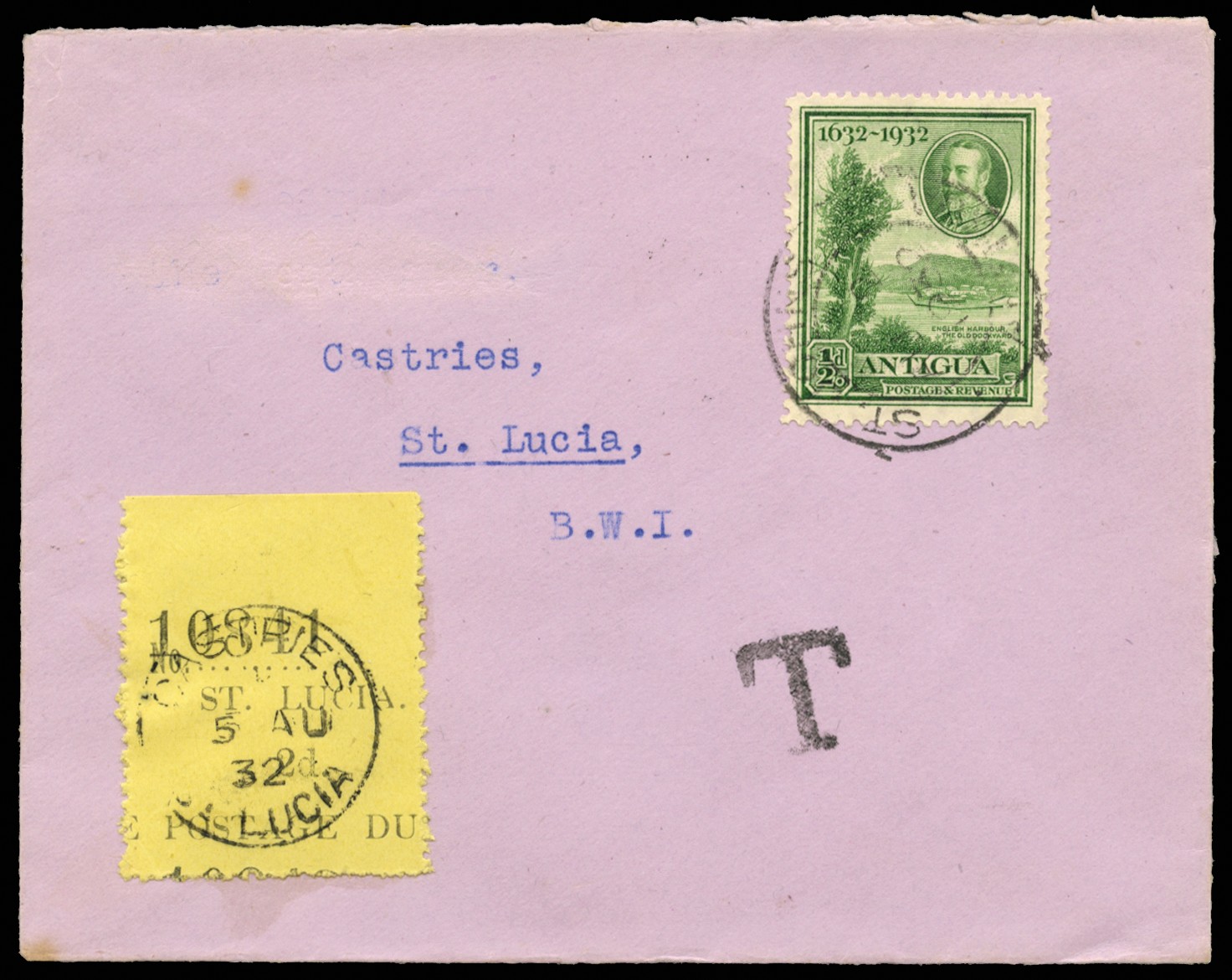 1932 (AU 2) incoming cover (lavender envelope) from...