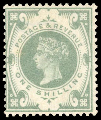 1887-92 ‘Jubilee’ 1s dull green, variety ‘WATERMARK INVERTED’, large part og