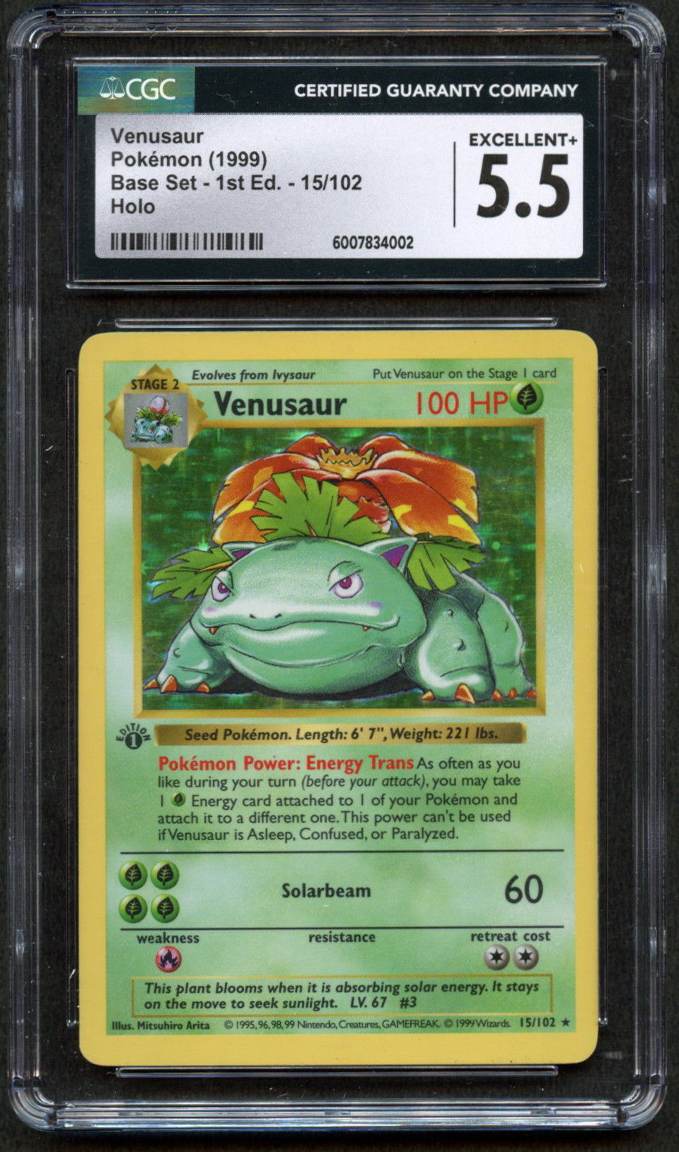 CGC 5.5 Venusaur 1st Edition Shadowless Base Set 1999 - 15/102