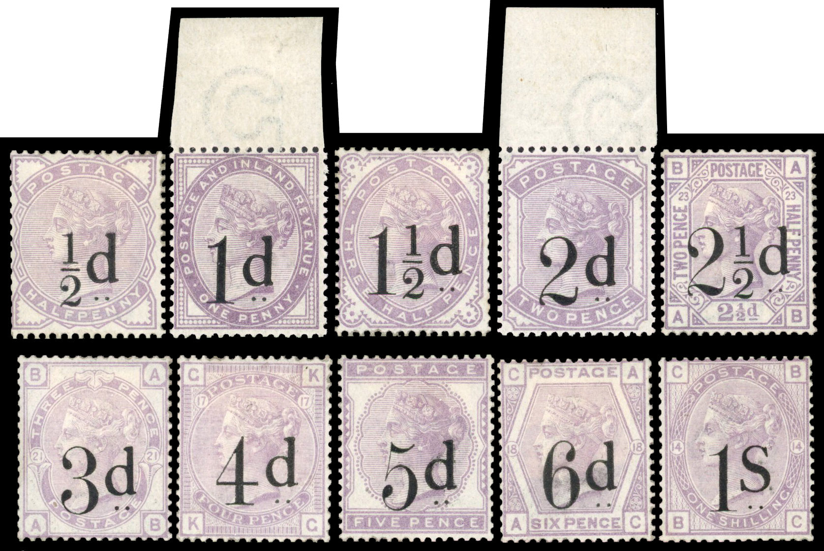 1882 ½d-1s Temporary Unified Series Essays (Set BC).