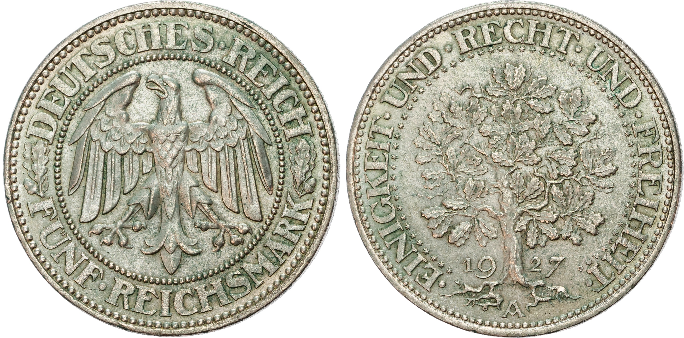 Germany, Weimar Republic (1913-1933), Eichbaum, silver 5 Reichsmark (2).