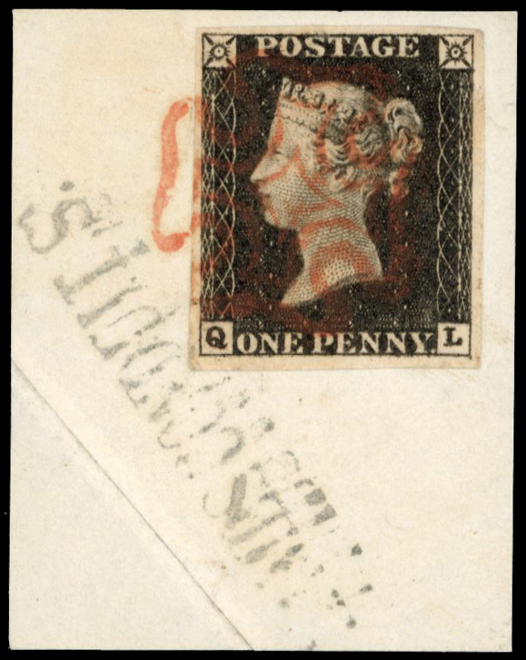 Great Britain 1840 1d black plate 1a QL