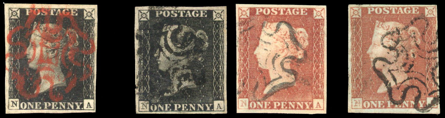 1840 1d Black Pl.5 & 1d Red-brown Pl.5. (NA, State I, II & III).