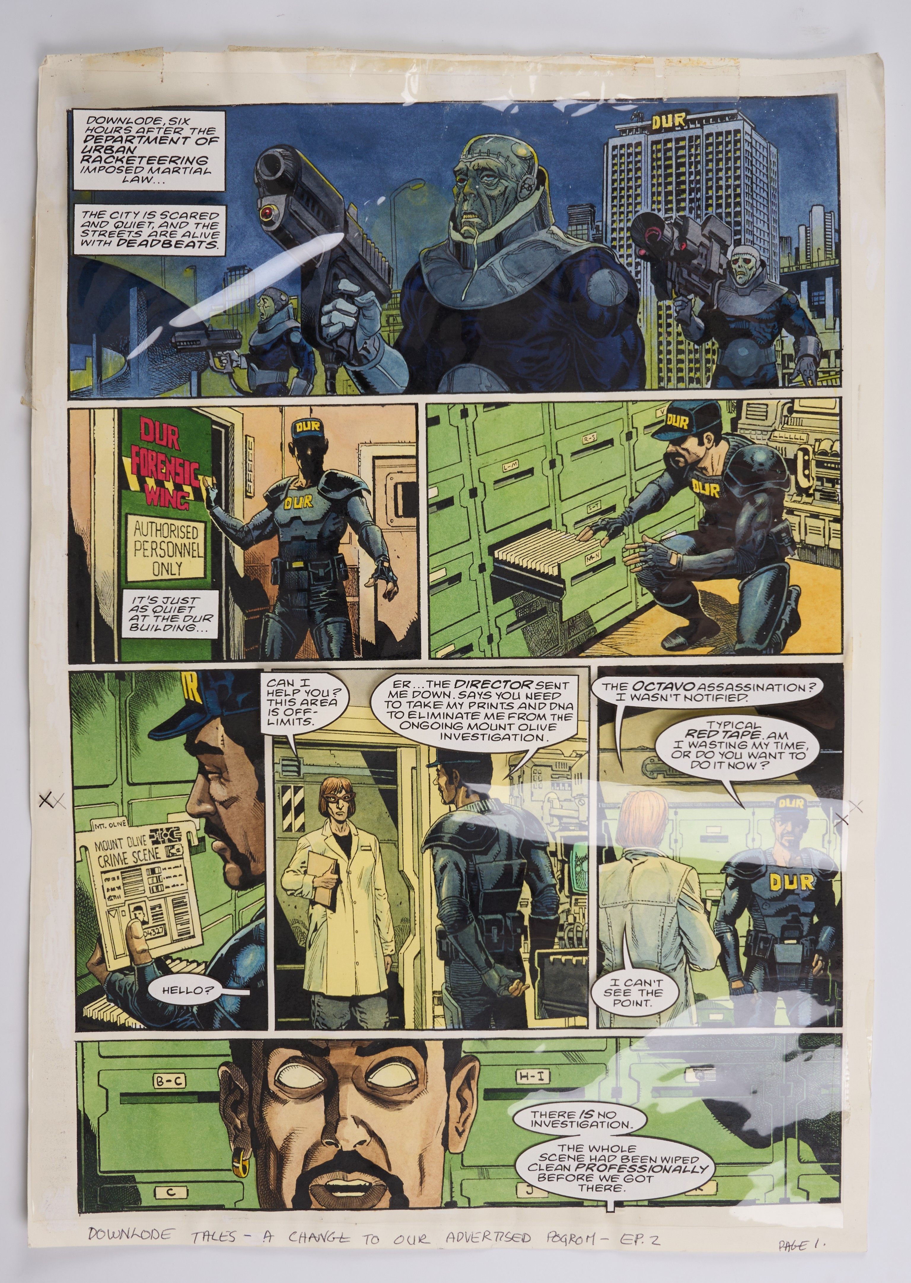 Chris Weston 2000 AD Downlode Tales 'City Of Fire Part 2' Original Colour Comic Pages (Fleetway, 1999) Total 5