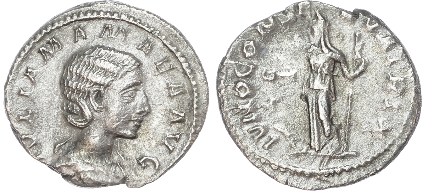 Julia Mamaea, mother of Severus Alexander (AD 222-235) AR Denarius, mint of Rome, AD 222 2.71g.
