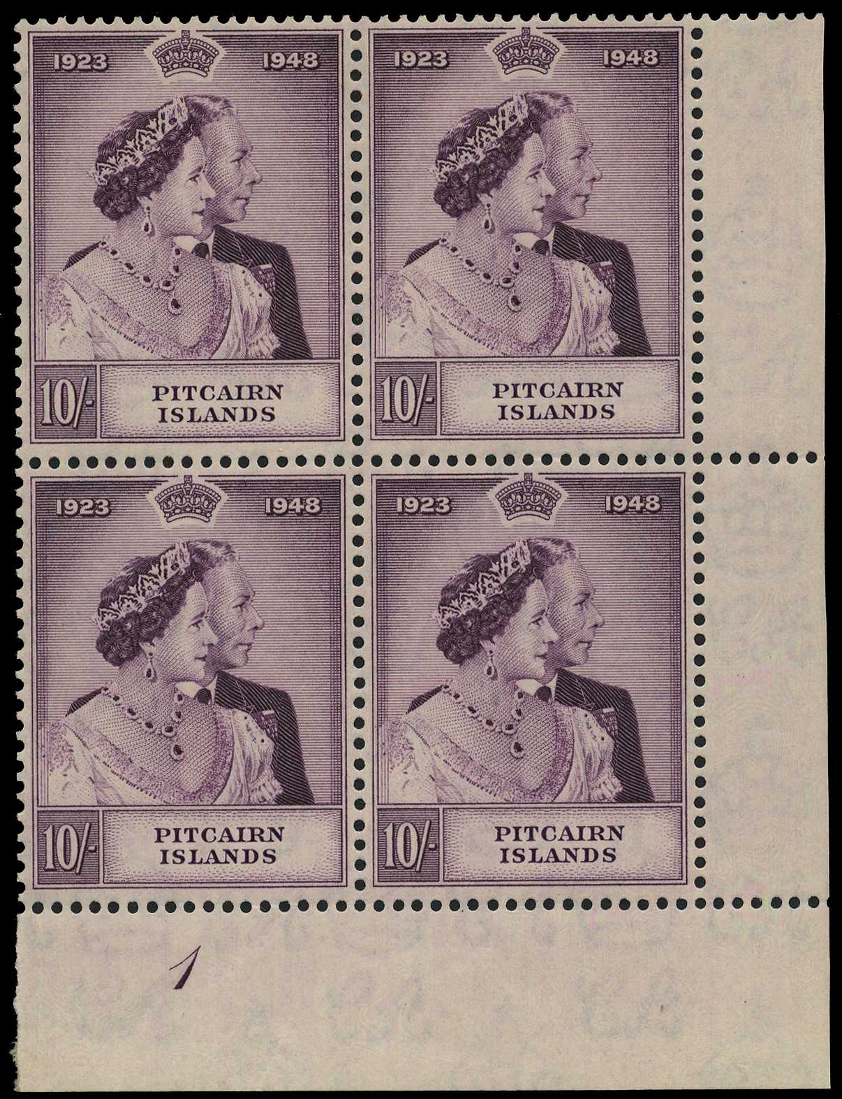 1949 10/- Silver Wedding Plate 1 block of...