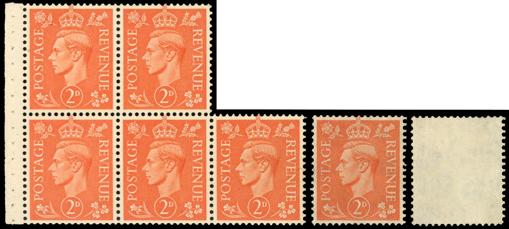 GB SG 488 1941 2d booklet pane double paper unused