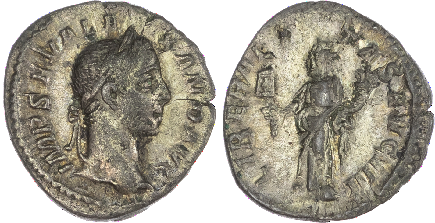 Severus Alexander (AD 222-235) AR Denarius, Rome, 2.71g. IMP SEV ALEXAND AVG, laureate head of Severus Alexander facing