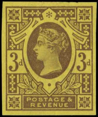 1887 3d purple on yellow imperforate...