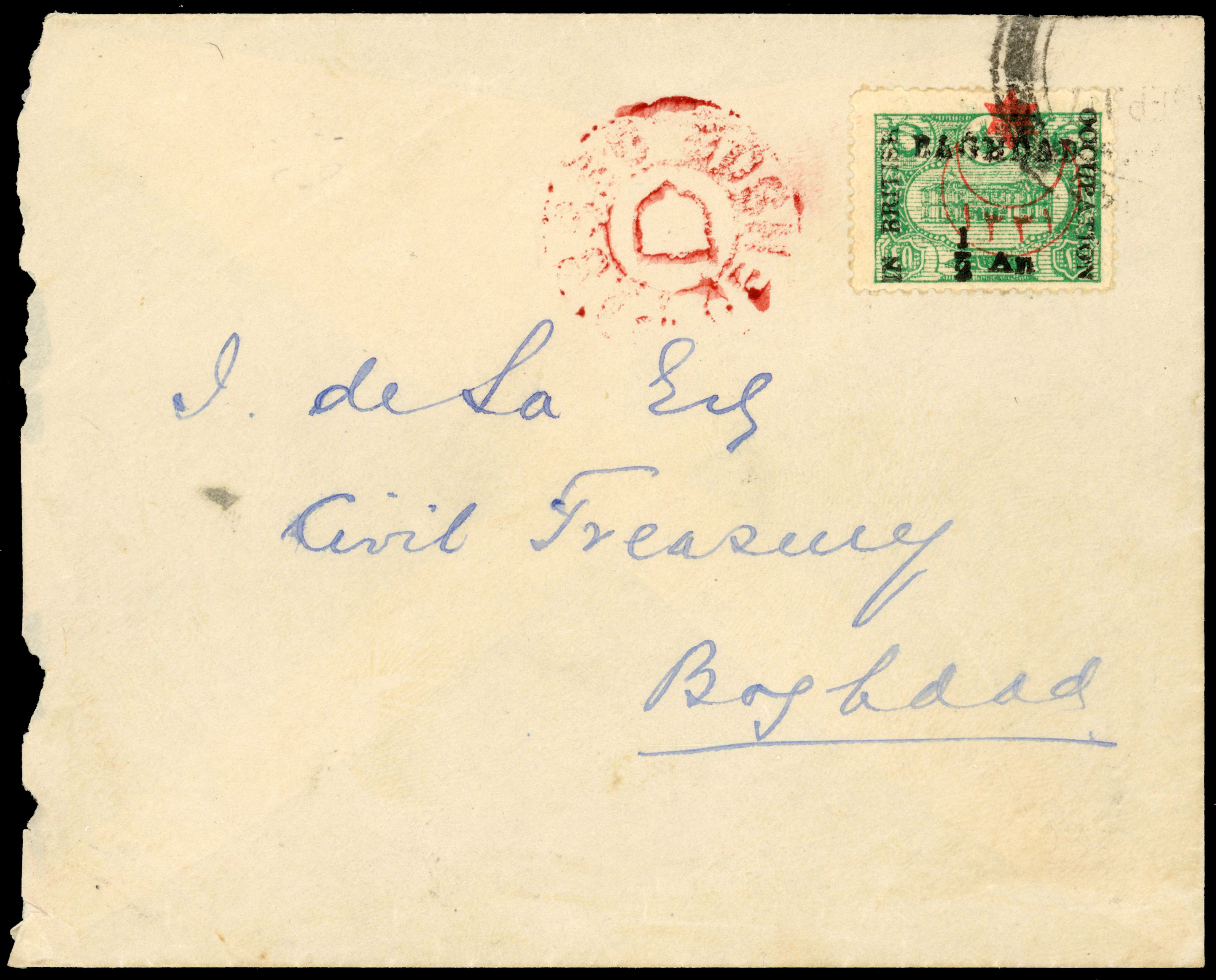 Iraq British Occupation of Baghdad SG13 on local cover from JNG Gibbons correspondence.