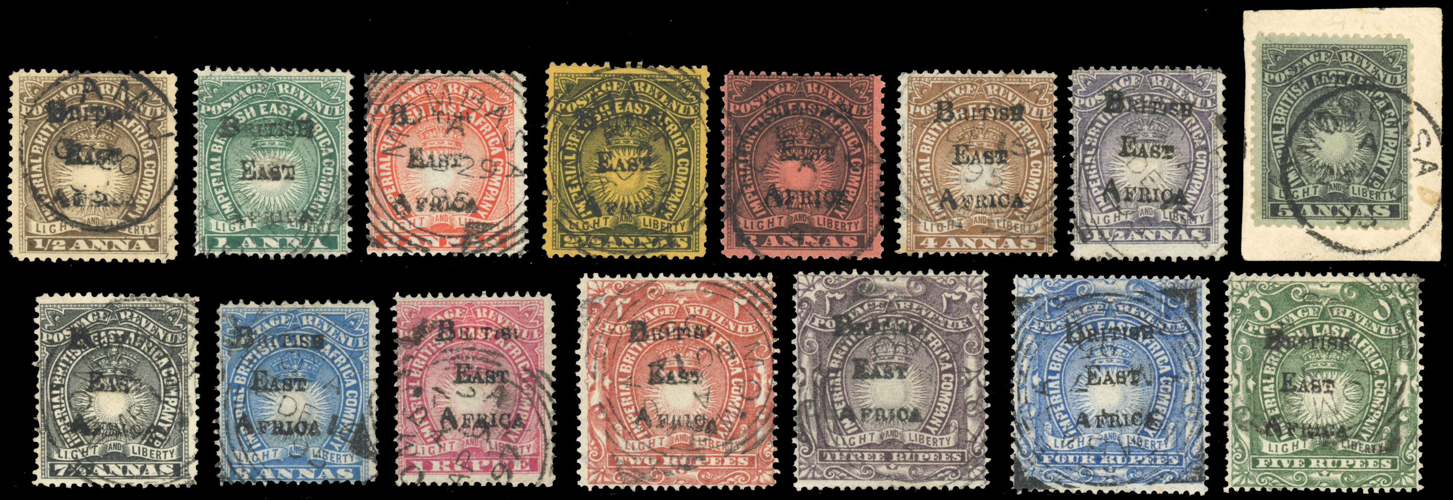 British East Africa SG 33-47 1895 set of overprints on BEA Co issues used