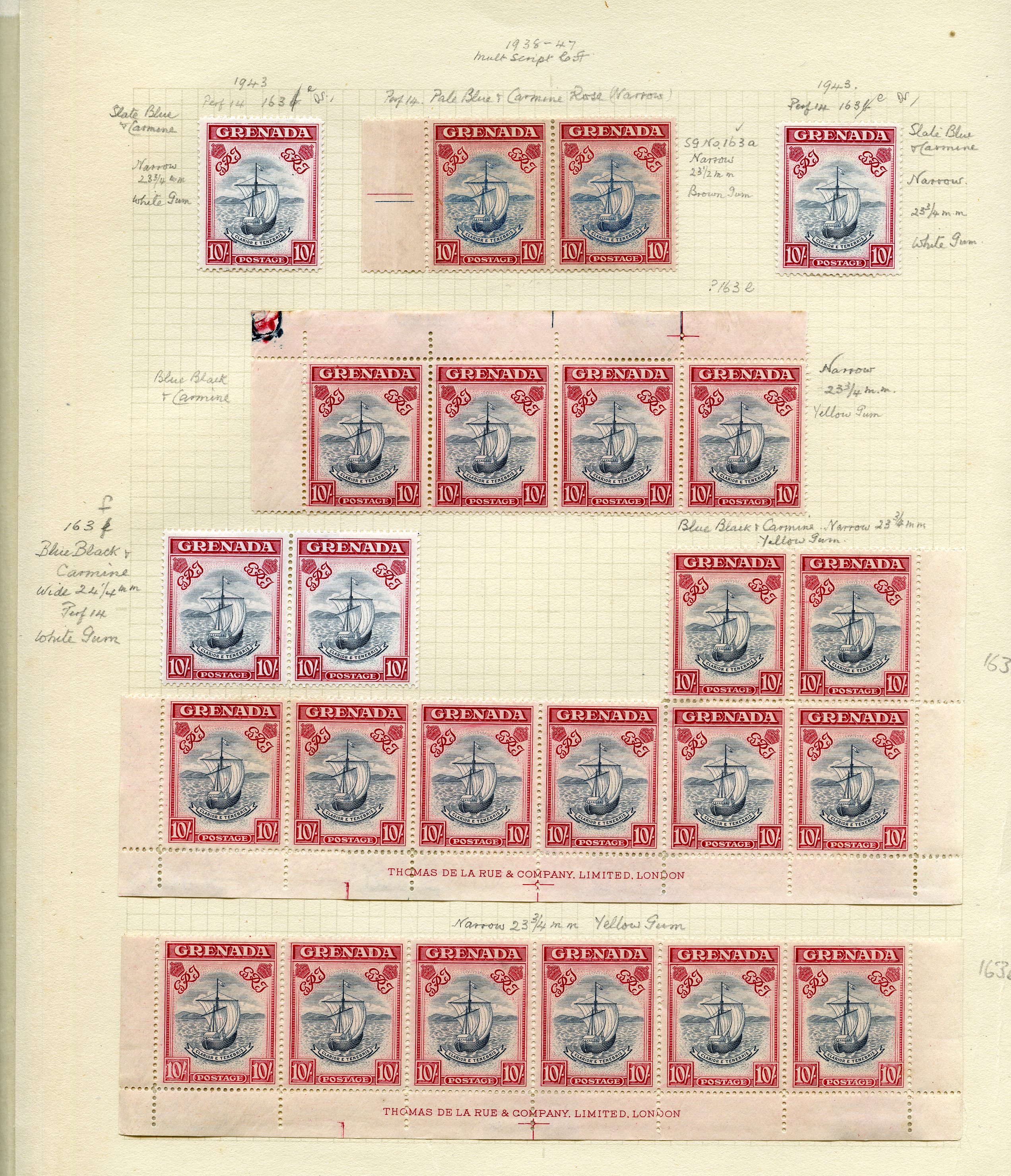 1938-47 10/- mint range on album page with...