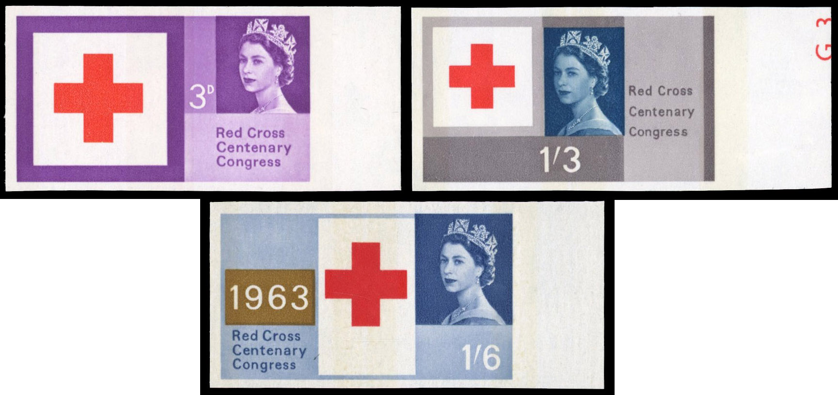 Great Britain 1963 3d-1s6d Red Cross Centenary Congress, Set of Three, BPMA Imprimatur, SG 642/4p