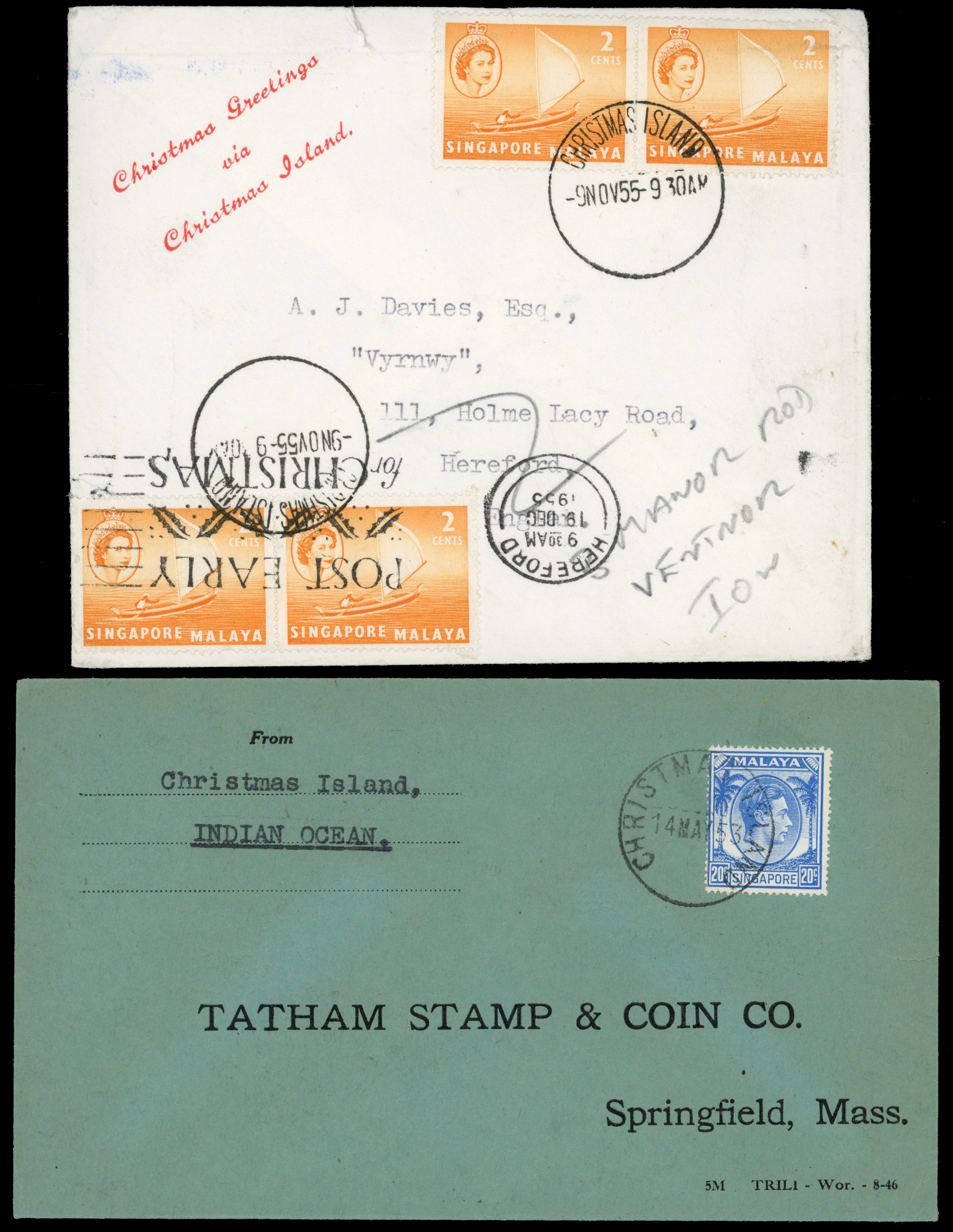 Singapore pair of covers from Christmas Island