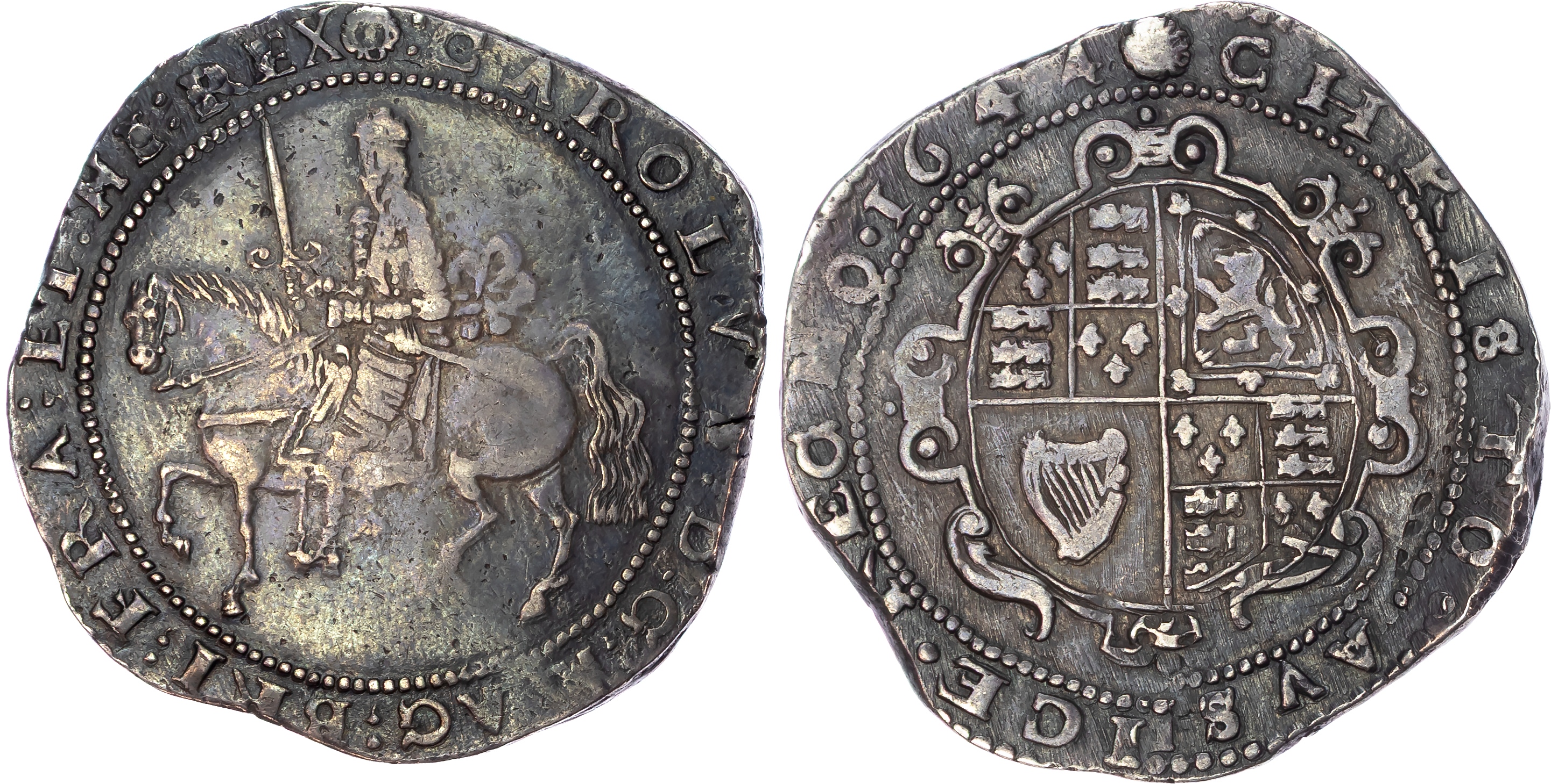 Charles I (1625-1649) Crown, 1644, Exeter mint, mintmark rose.