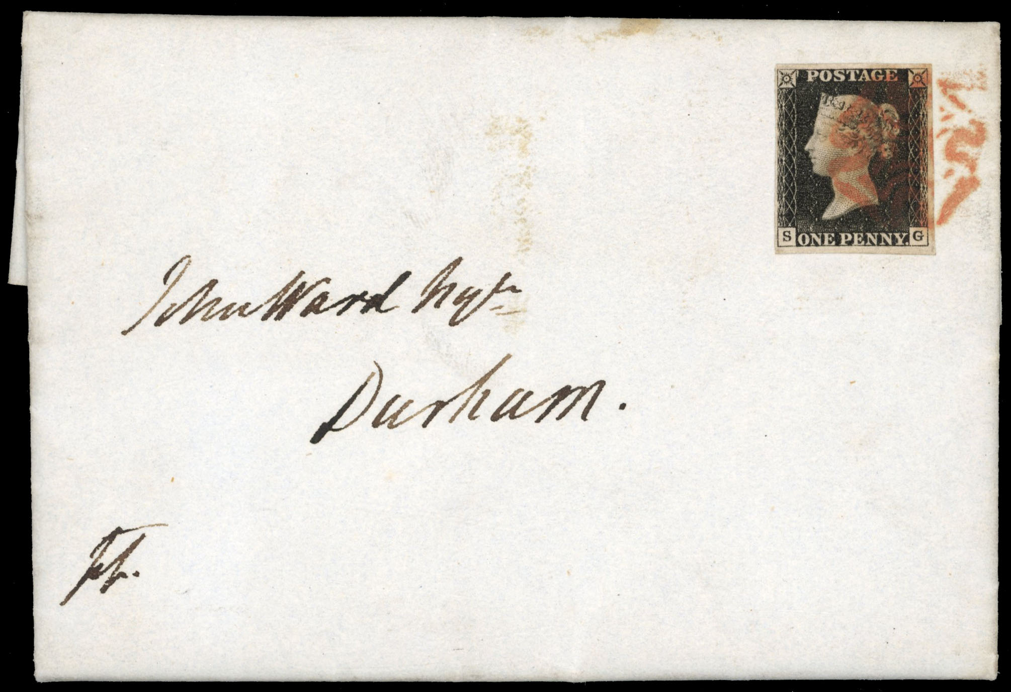 GB 1840 1d black, Plate 4 (SG) on cover to Durham