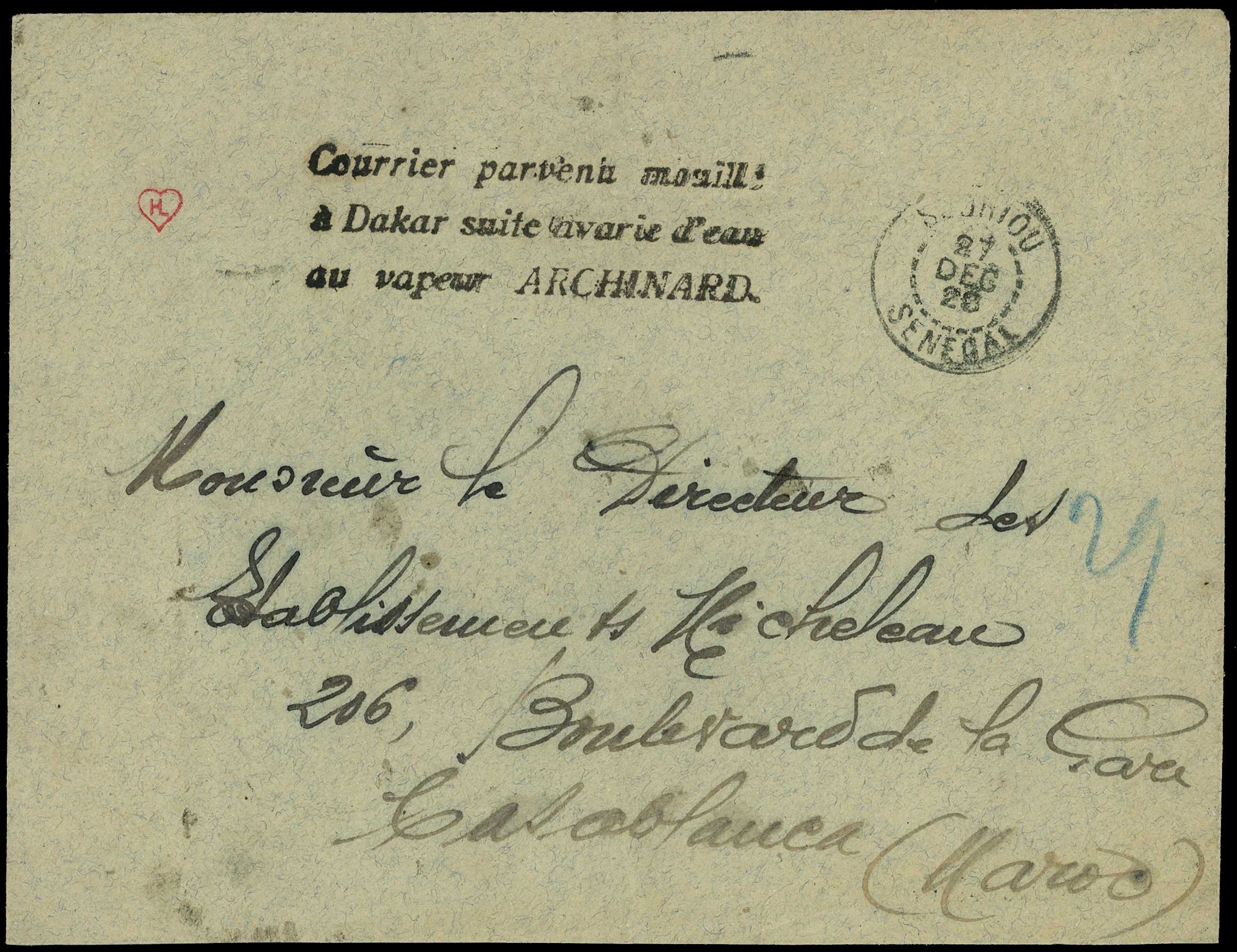 Senegal: 1929 envelope from Sedhiou Senegal...