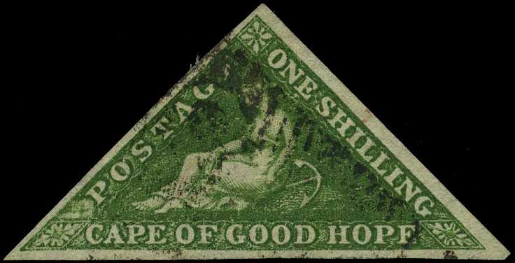 1858 1/- bright yellow-green, used example...