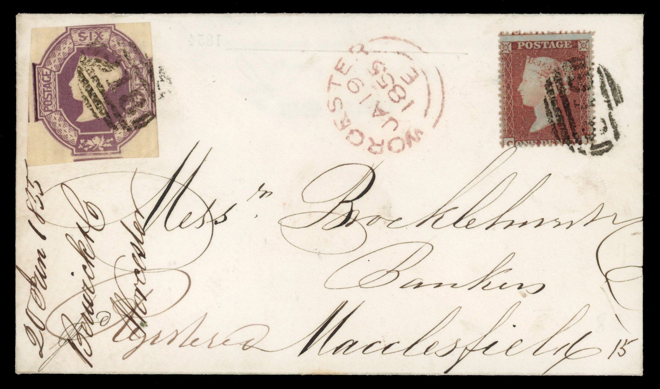 GB 1855 registered cover to Macclesfield with embossed 6d