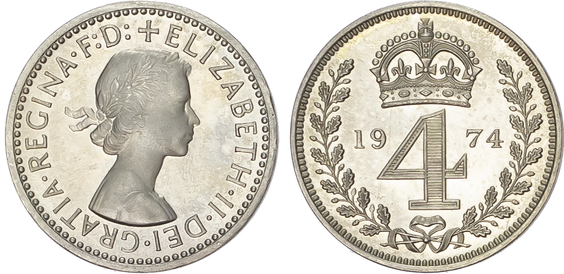 Elizabeth II (1952-2022) Maundy Set, 1974, Fourpence, Threepence, Twopence, Penny.